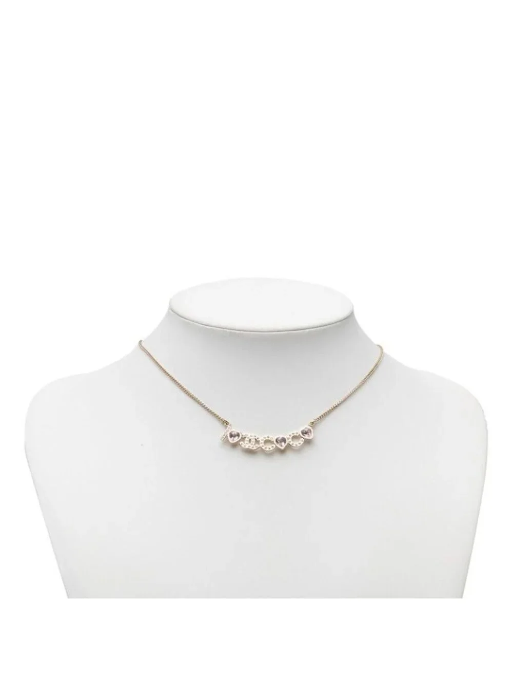 Chanel Heart CC Logo Necklace Gold Plated Rhinestone Bijuu